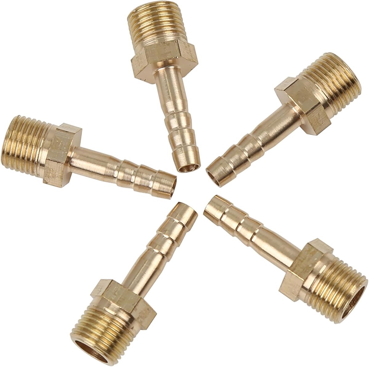 Mannelijke autoslang van messing, verbindingsstuk voor aansluiting voor lucht-, water- en brandstofslang 4,5 mm ID-slang x 1/8 inch NPT (set van 5 stuks)