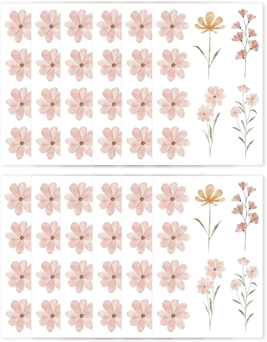 12 Vellen Muurstickers Bloemen Bloemenmuurstickers Muurdecoratie | Kinderkamer Slaapkamer Woonkamer Boho Decoratie Babykamer Meisjeskamer Zelfklevende Decoratieve Stickers