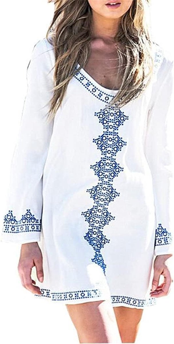 Strandponcho voor dames, zomerjurk, poncho, kaftan, strandjurk, bikini, tuniek, cover-up, wit-A, Eén maat