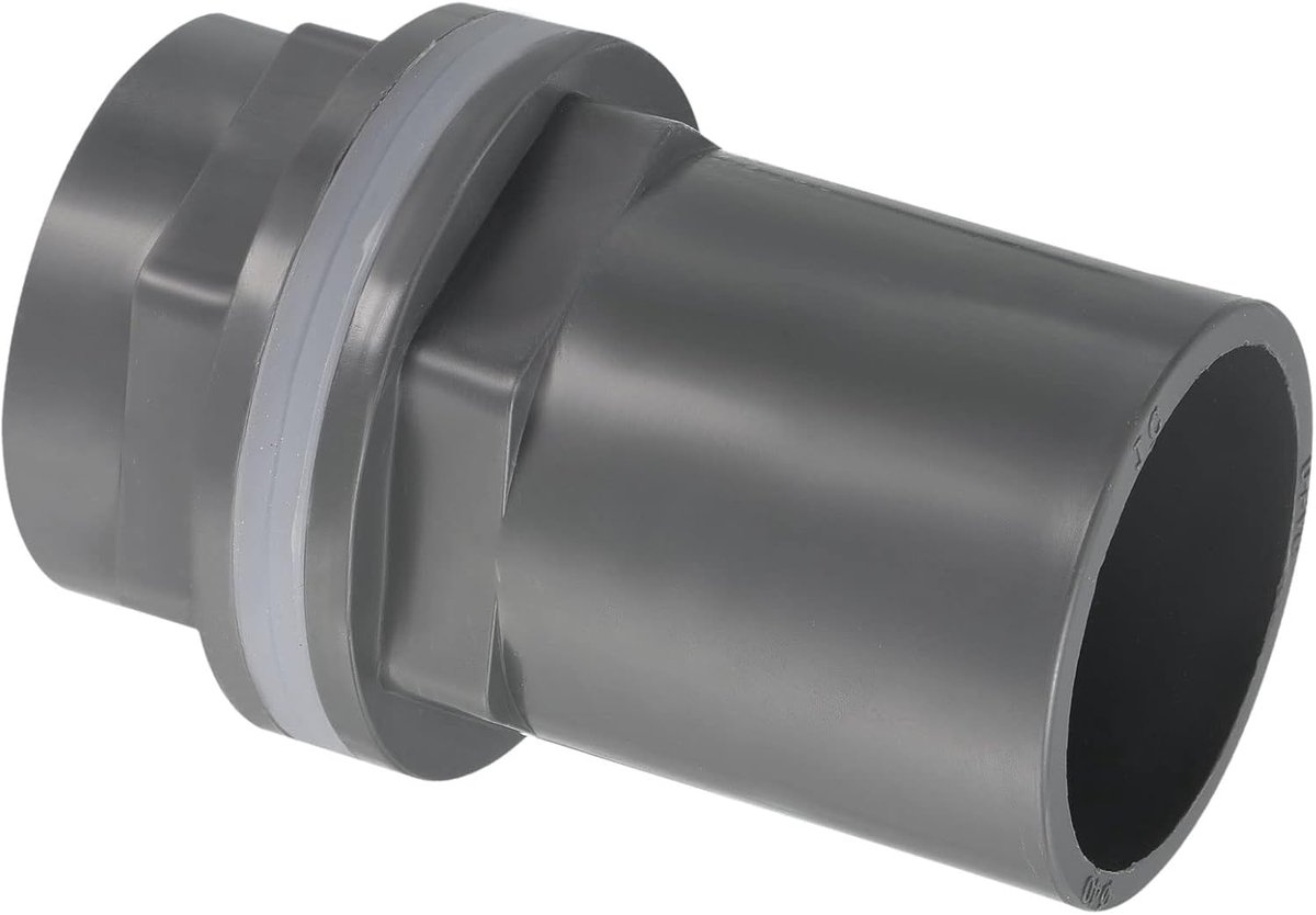PVC watertank pijpfitting 1-1/4" ID DN32, rechte buis adapter connector, grijs