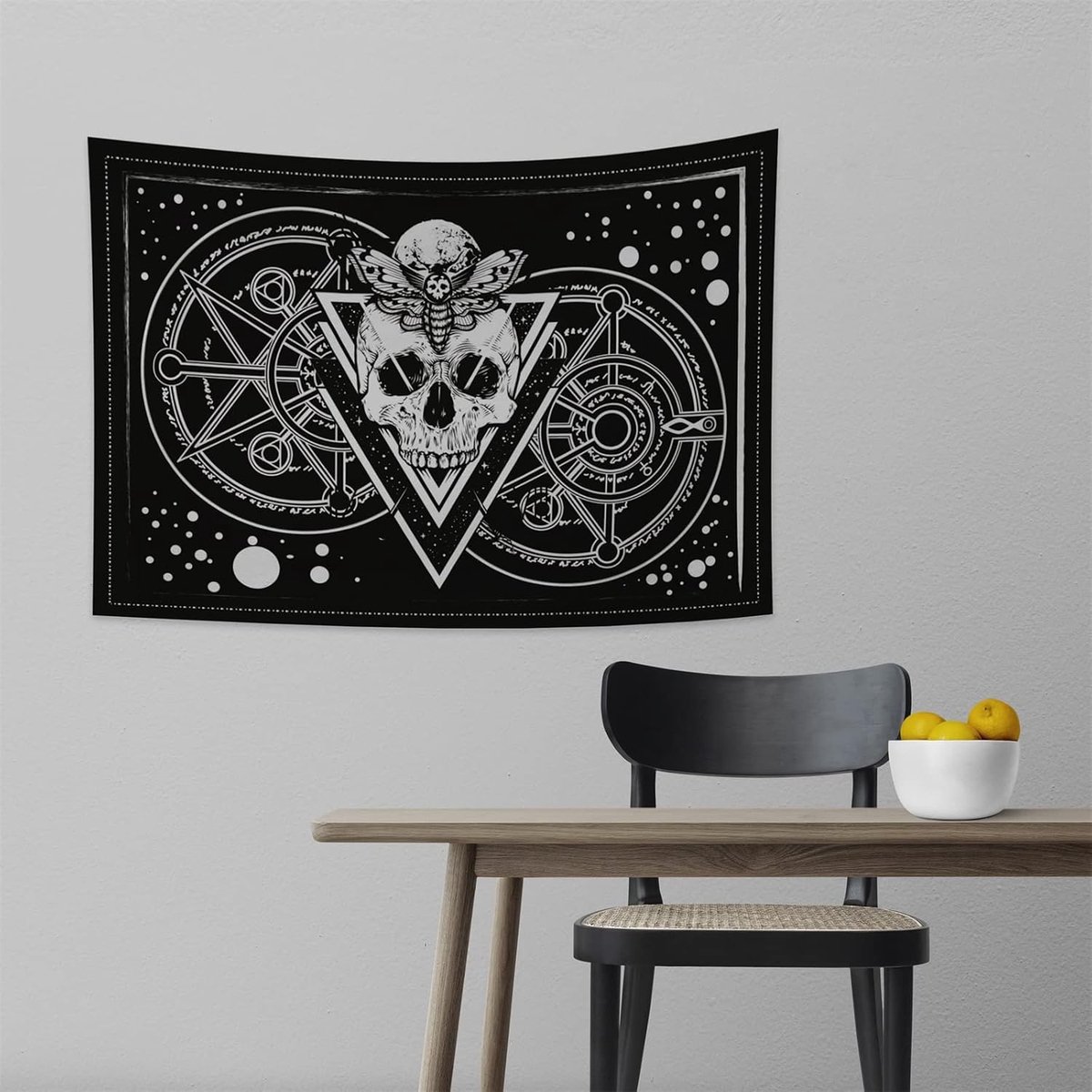 150x100cm Suiker Schedel Tapijtwerk, Hoofd Skelet Wandtapijten Maan Insect Vlinder Witte stippen Kompas Waarzeggerij Wandtapijten voor Woonkamer Dorm Decor Sofa Tapijt Deken