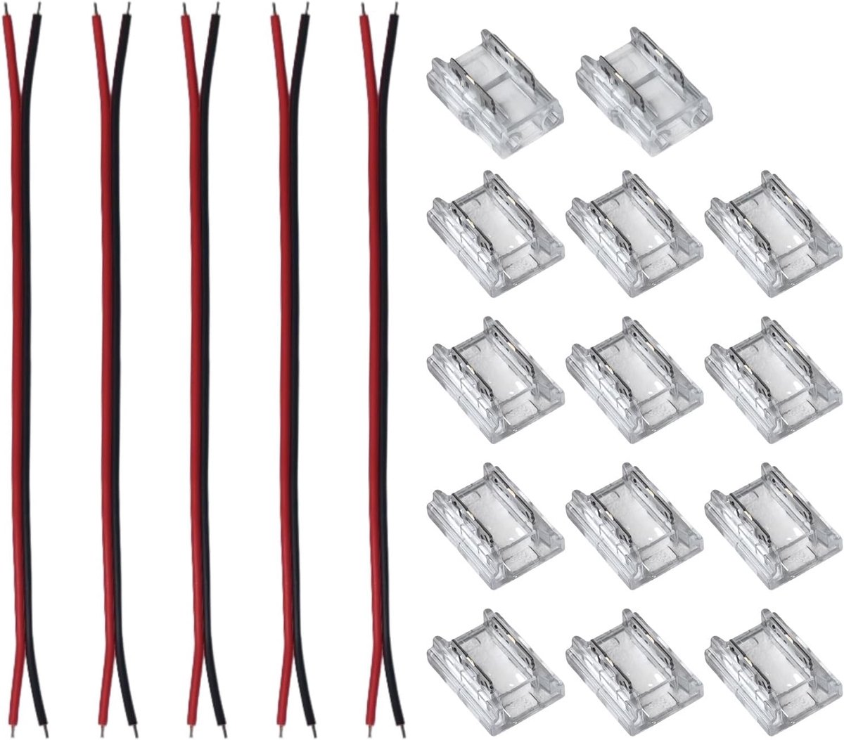 COB 8 mm connectorset met 14 transparante stekkers + 5 verlengdraden 15 cm 20 AWG soldeervrije en draadloze verbinding voor verlenging, hoeken en voeding van FCOB ledstrips