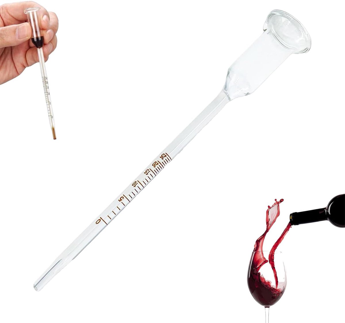 Vinometer voor wijn, glas, vinometer, 0 tot 25 alcoholgehalte, alcoholpercentage voor wijn, alcoholmeter voor nauwkeurige meting van het alcoholgehalte, voor hobby-wijnmakers en het maken van eigen
