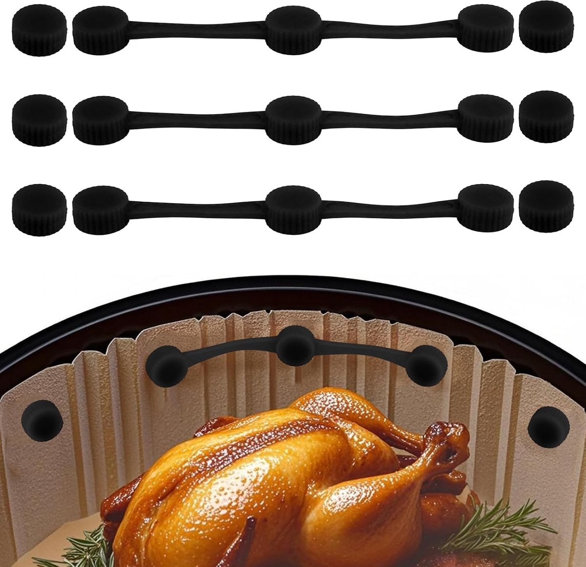3 Set Siliconen Magnetische Sluiting voor Airfryer, Veilige Vergrendeling Wegwerpvoeringen Hittebestendig en Voorkomt Papierverbranding Magnetische Cliphouder voor Airfryer Accessoires (Zwart)