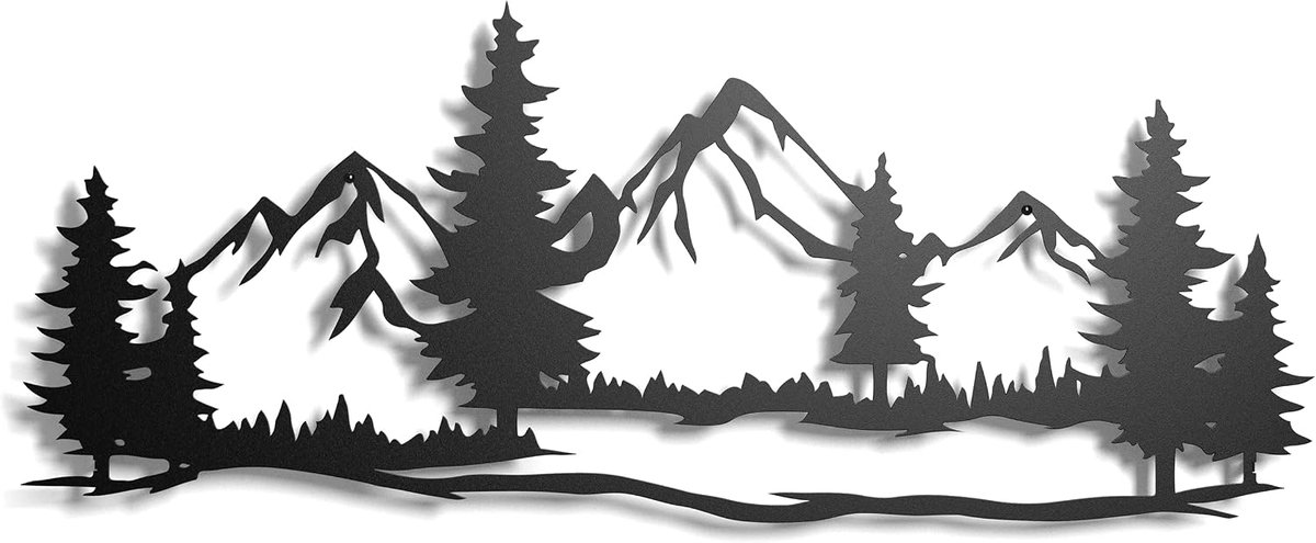 Metalen sculptuur, muurkunst, muurkunst, decoratie, souvenir, schild, natuur, bergketting, zaag, piek, cadeau voor vrienden en paar (berg, 43 x 31 cm)