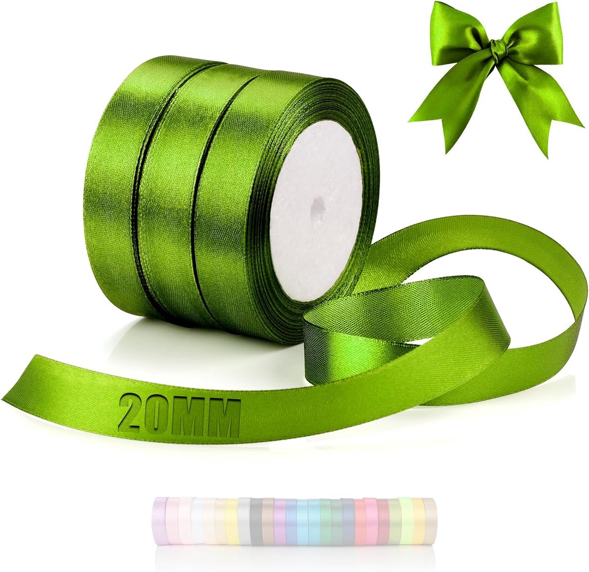 66m Lusband Olijfgroen Satijnen lint Decoratie Cadeaulint Breed 20mm Cadeaulinten Olijfgroen Ribbon Band Bruiloft Stof Cadeaulint voor Doop Verjaardag Valentijnsdag Kersttafeldecoratie