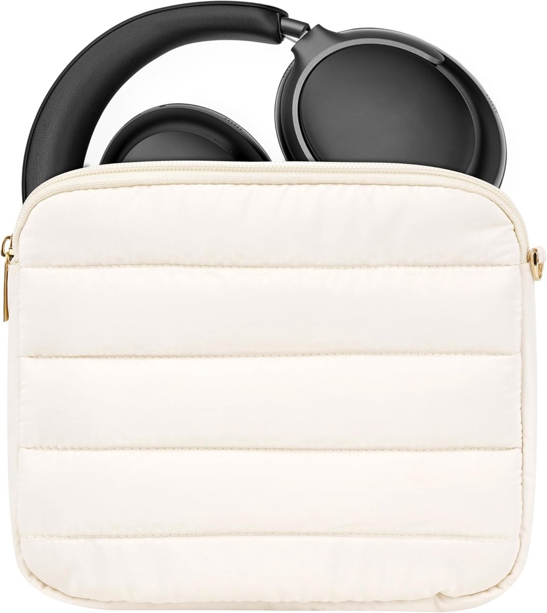 Oortelefoonhoes met opbergruimte voor kabels, compatibel met Bose QC Ultra, JBL Tour One M3, Skullcandy Hesh ANC (Ivory)