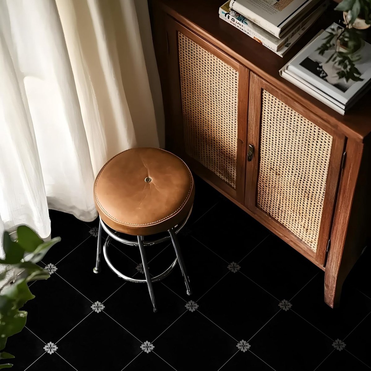 Vinylvloer tegelsticker, 12 x 30 cm pel-en-plak vinyl vloer wandplanken, zelfklevende spatwand, tegels, transfersticker voor badkamer, keuken, zwart Frans