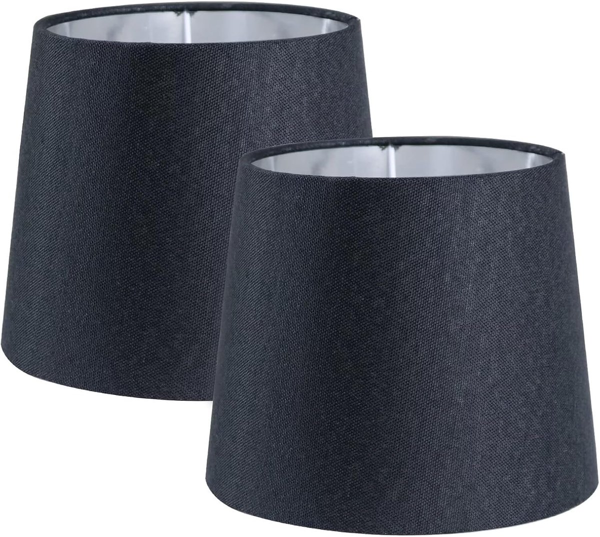 Set van 2 17,8 cm lampenkap, E27/E14, moderne conische lampenkap, vervangende stof, eenvoudige stijl, voor tafellamp, zwart met zilverkleurige voering, wandlamp
