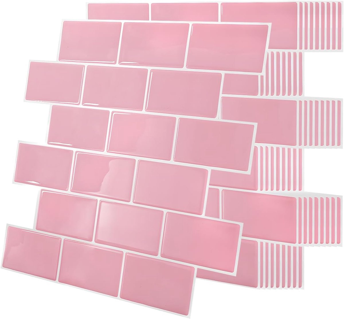 3D-plaktegels, roze plaktegels, keuken, metrotegels, zelfklevende wandbekleding voor badkamer, keuken, 10 stuks, keukenachterwand, wandtegels, zelfklevend, 30,5 x 30,5 cm (roze)