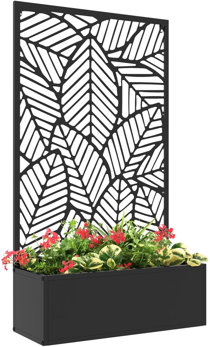 ITRONIQ Plantenbak Met Trellis 61 x 23 x 113 cm - Metalen Bloembak Met Klimrek - Privacy Scherm - Voor Tuin en Balkon - Zwart