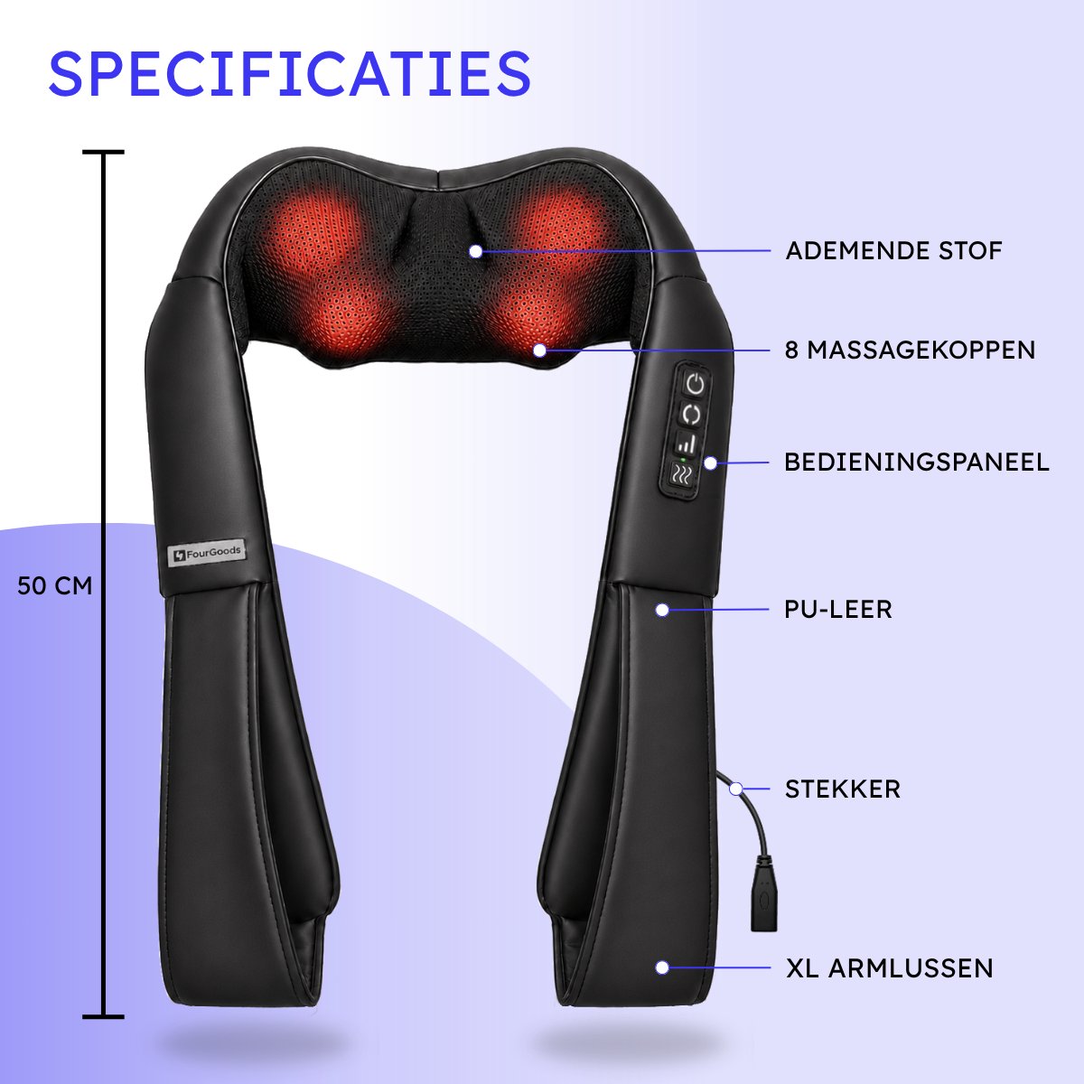 FourGoods XL Nekmassage Apparaat - 120 Min Draadloos - Incl. Massagebal - Shiatsu Massagekussen Nek & Rug thumbnail 7