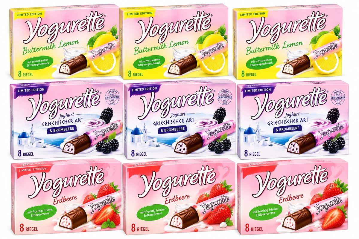 Ferrero Yogurette 9 Verpakkingen - 3 smaken! - Lemon - Aardbei - Griekse yoghurt braam - Limited Edition