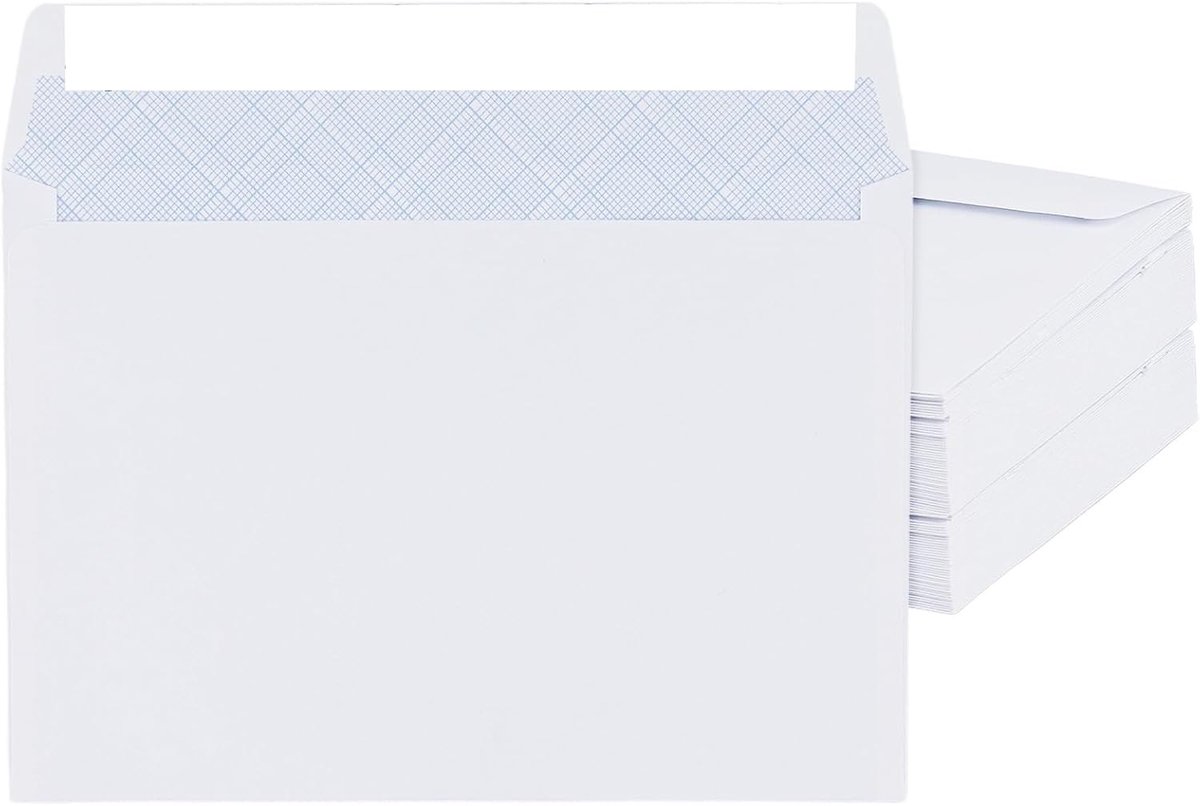 Zelfsluitende witte enveloppen C6/A6-formaat, 162 x 114 mm, 200 stuks, 80 g/m², ideaal voor verzending en opslag
