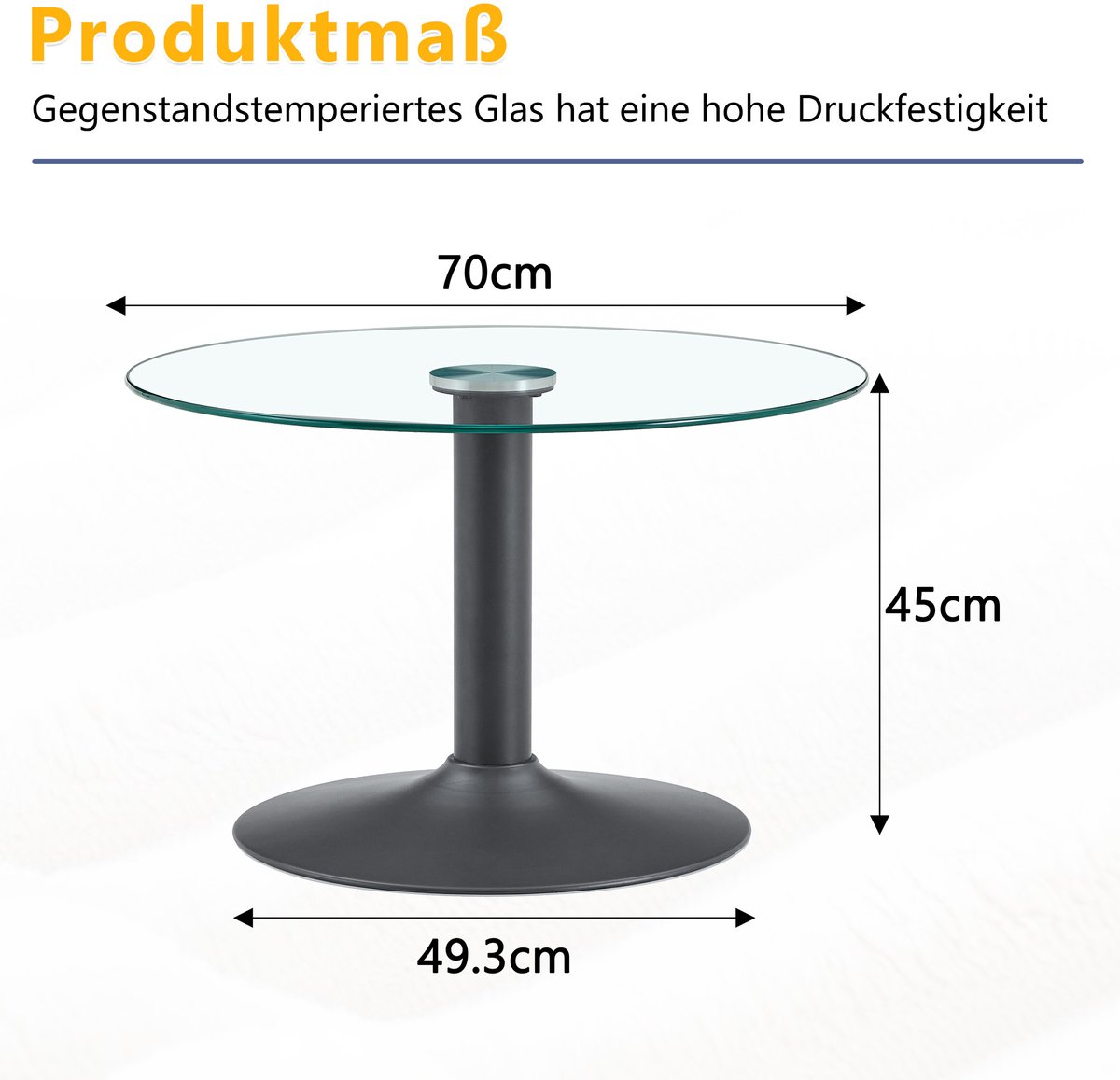 FloraGrace Salontafel - Rond Glasblad Met Stevig Metalen Onderstel - Modern Voor Woonkamer - Glas En Metaal - 70 Cm - Zwart