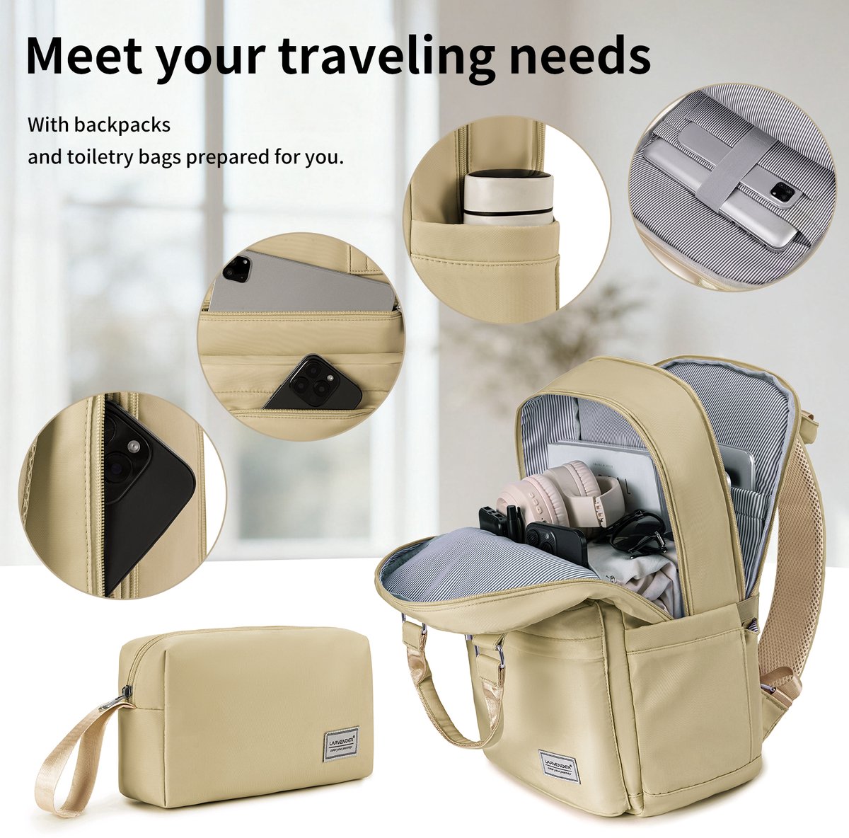 COVREO Kofferset 3-delig 20 inch, champagne, polypropyleen hardcase voor reizen