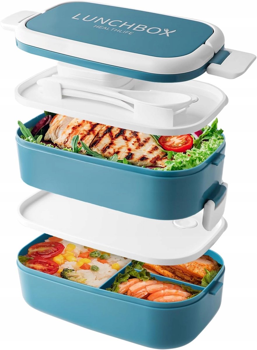 Merkloos Bento Lunchbox 1.4L met Bestek - Lekvrij & Vaatwasserbestendig