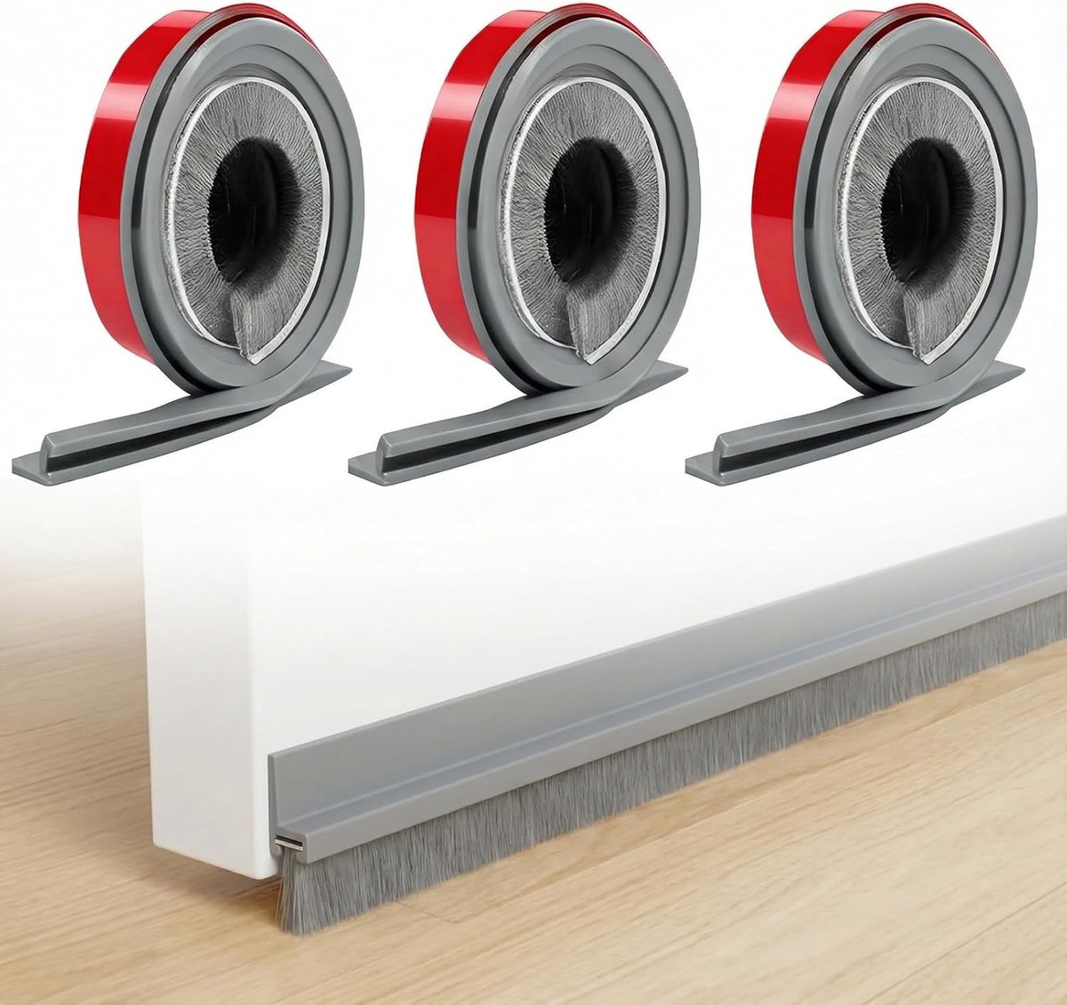 3 stuks - 100 x 3 cm - borstelafdichting - deurbezem - zelfklevend - deurstrip met borstel voor het onderste deel van de deur - onder de deurafdichting - stof- - geluids- - warmte- - koude-isolatie (grijs)