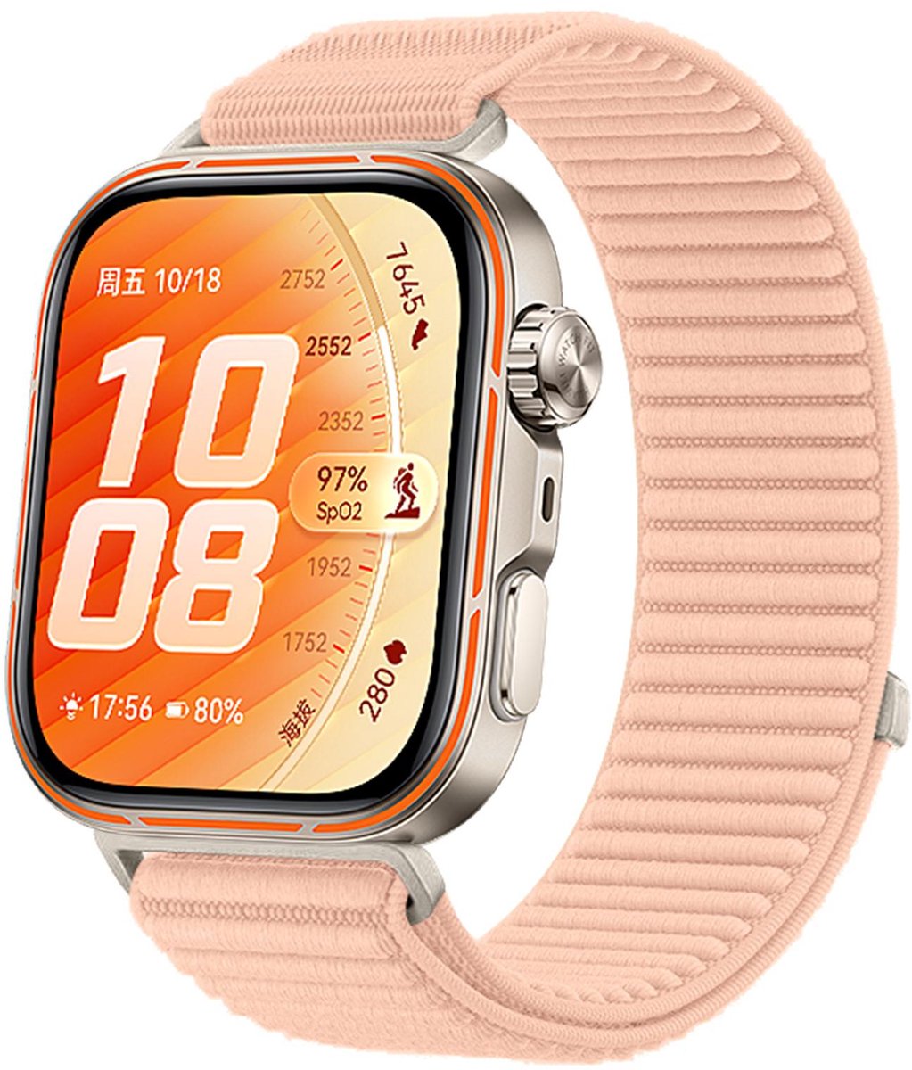 By Qubix - Nylon ribbelbandje - Lichtroze - geschikt voor Huawei Watch Fit 5 / 4 / 3
