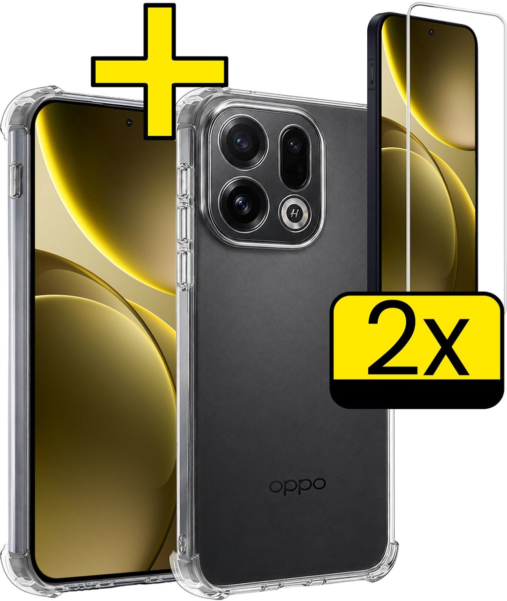 Hoesje - Met Screenprotector - 2 Stuks - Geschikt voor OPPO Find X9 - Sterk & Shockproof - Siliconen Case - Back Cover - Telefoon Hoes - Shock Proof - Telefoonhoesjes - Transparant