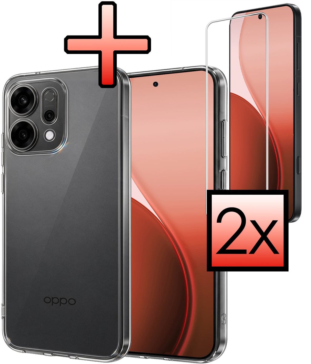 Hoesje - Met 2x Screenprotector - Geschikt voor Oppo Reno 14 - Sterk & Shockproof - Back Cover - Siliconen Case - Telefoon Hoes - Transparant