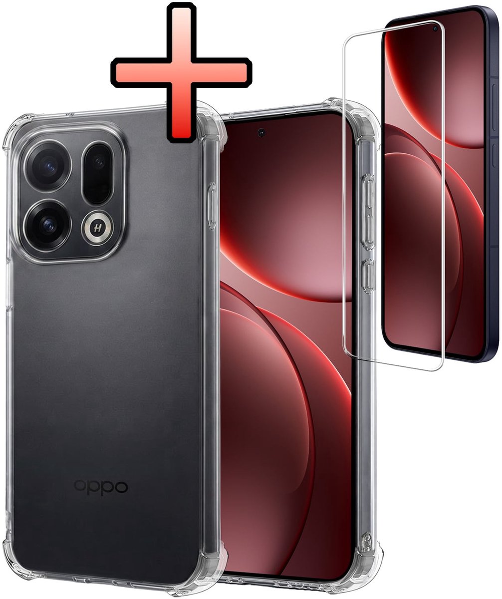 Hoesje - Met Screenprotector - Geschikt voor OPPO Find X9 - Sterk & Shockproof - Siliconen Case - Back Cover - Telefoon Hoes - Shock Proof - Transparant
