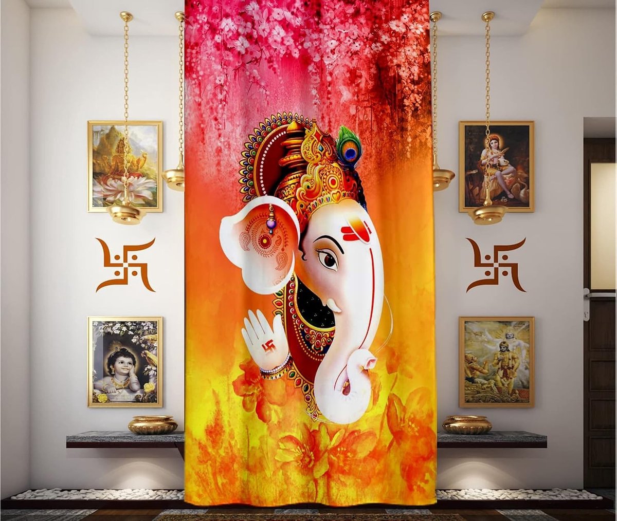 Digitale Grommet Gordijnen voor Pooja Ruimte