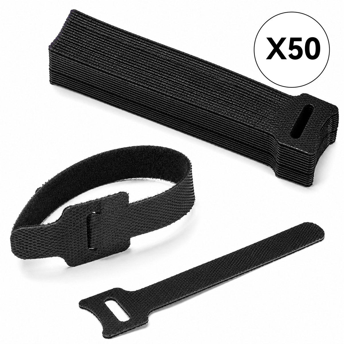 Kaiyaya - 50 stuks klittenband kabelbinders - herbruikbaar en stevig - zwart - 5 x 40 mm - voor kabelmanagement - thuis en op kantoor