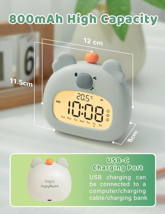 Kinderwekker Koala - Nachtwekker Kinderlampje - Kinderen Leren Slapen - Met Nachtlampje - 315 inch - Wit — afbeelding 4