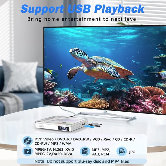 Mini DVD Speler - Regio-vrije Speler - Films Kijken - 1080P HDMI Upscaling - Compact Formaat - Wit — afbeelding 5