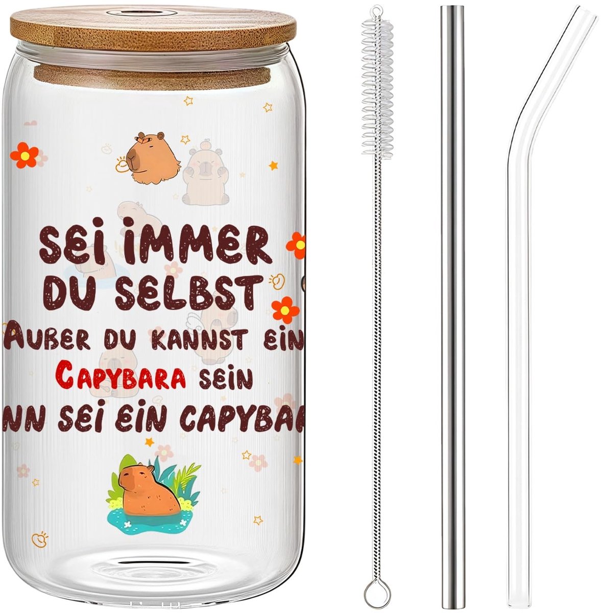 SolidKeus - 16oz Glasbeker met Grappig Capybara Ontwerp
