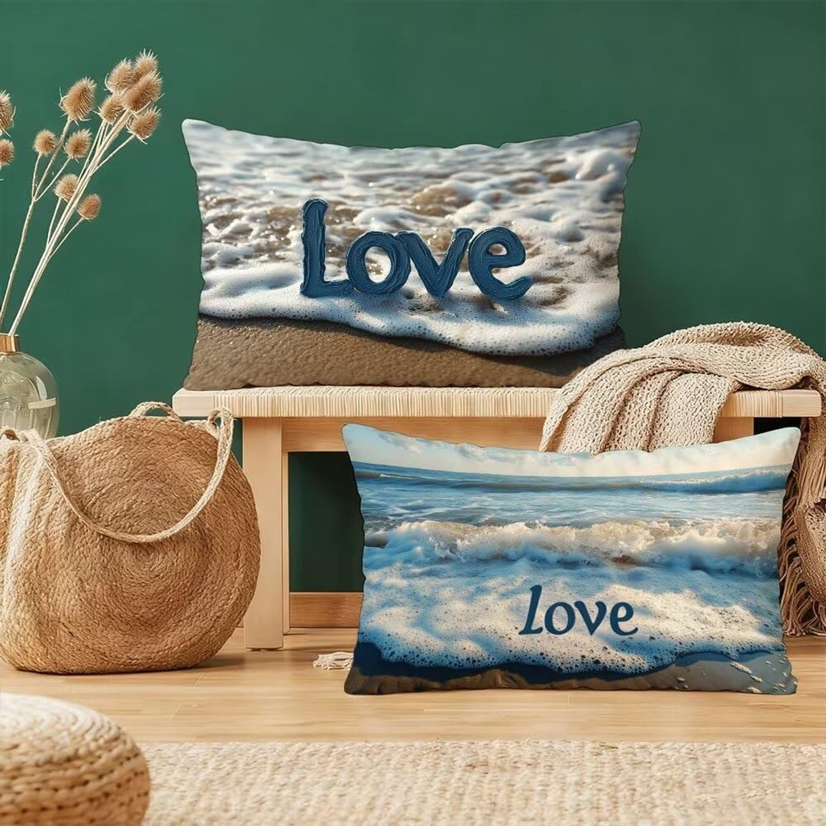 Elzusha - Set van 2 Kussenslopen 60 x 80 cm in Blauw en Wit