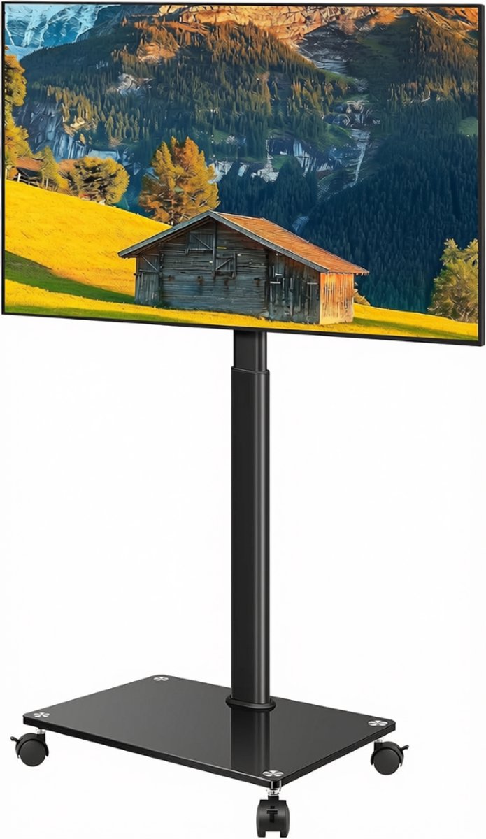 SNJY® TV Standaard Verrijdbaar - TV Standaard op Wielen - TV Voet - Voor 27 tot 65 Inch TV's - Tot 88KG - Verstelbaar - Zwart