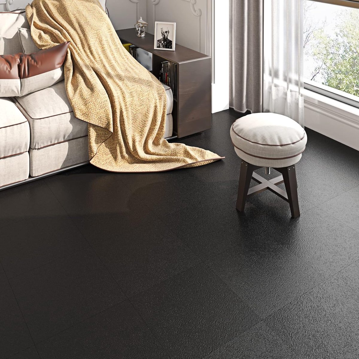Zwart Schil En Plak Vloertegel Voor Badkamer - Waterdicht - 5 Stuks - 12 x 12 Inch