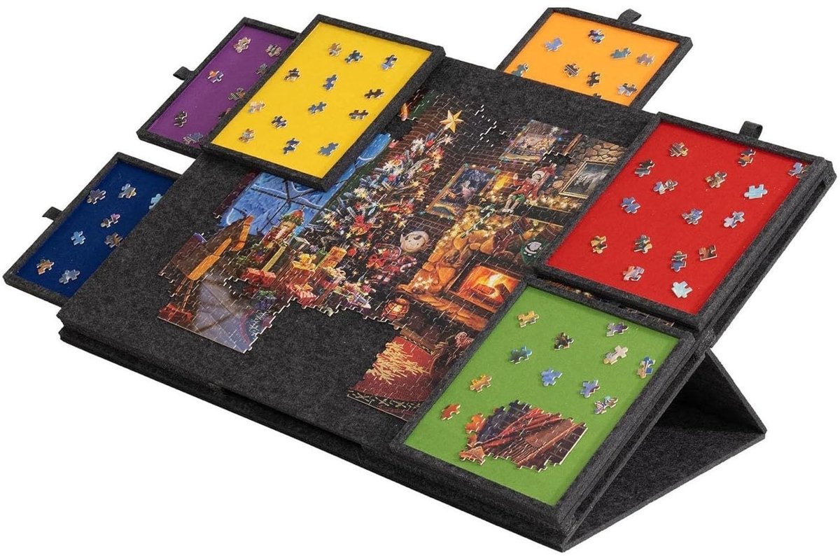 Elzusha - Kantelbaar Puzzelbord voor 1000 Stukjes met 6 Lades - Grijs