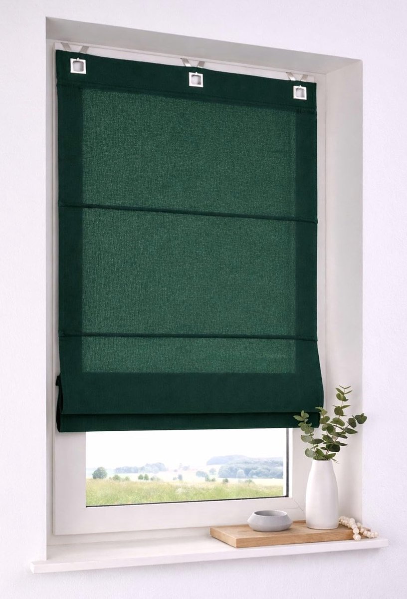 Vouwgordijn Eend Donkergroen 45x140 cm Katoen Zonder Boren
