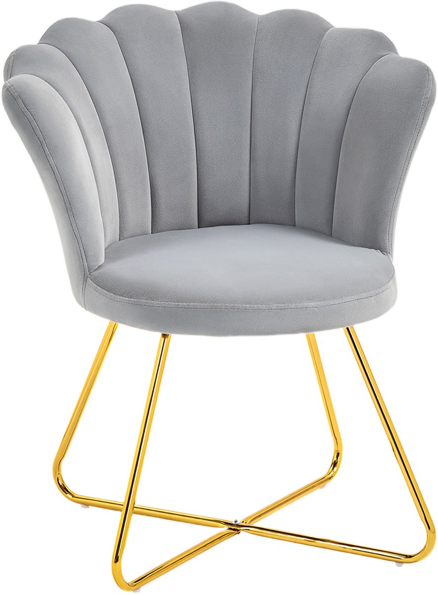 Moderne Accentstoel, Fluwelen Schelpstoel met Gouden Poten – Gestoffeerde Make-up Stoel,Comfortabele Kaptafelstoel voor Slaapkamer, Woonkamer & Kantoor