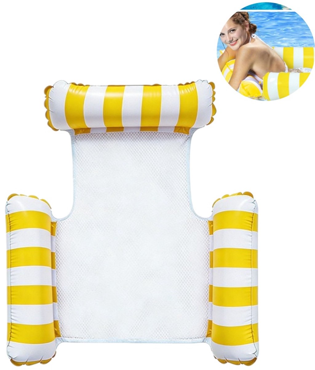 1 stuk - opblaasbaar zwembad drijvend bed - driebuis mesh hangmat - opblaasbare drijvende ligstoel - draagbaar zwembad drijver - drie buisvormige strepen- voor volwassenen zomer waterspel, meerdere kleuren verkrijgbaar - geel