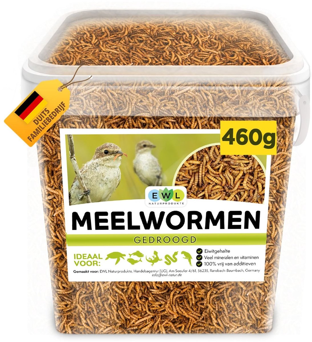 Elzusha - Gedroogde Meelwormen 460 g (3 L) - Insectensnack voor Vogels, Vissen & Reptielen
