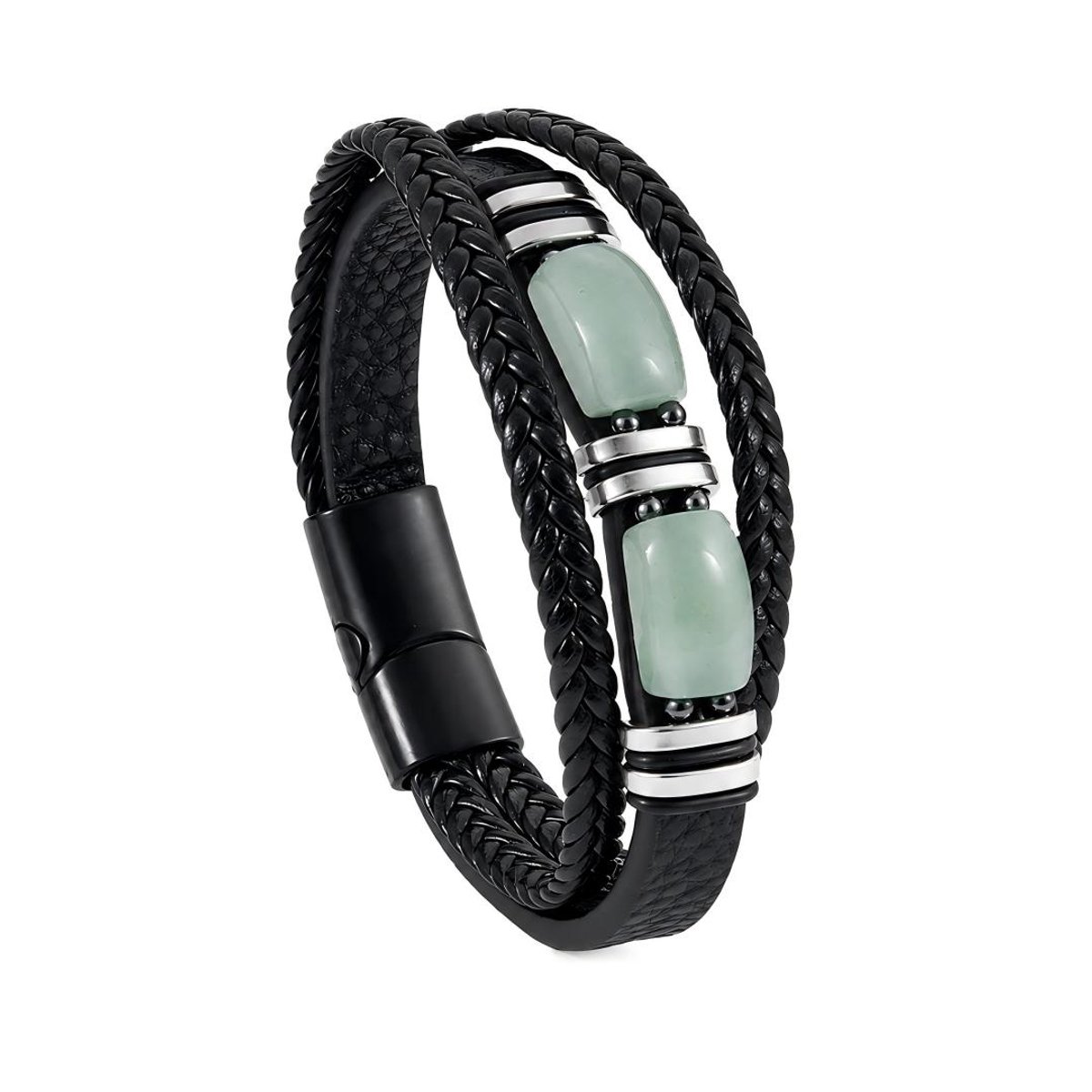 Gold Pulse Armband Heren – Gevlochten PU-leren Armband – Natuursteen – Modern, Minimalistisch en Casual