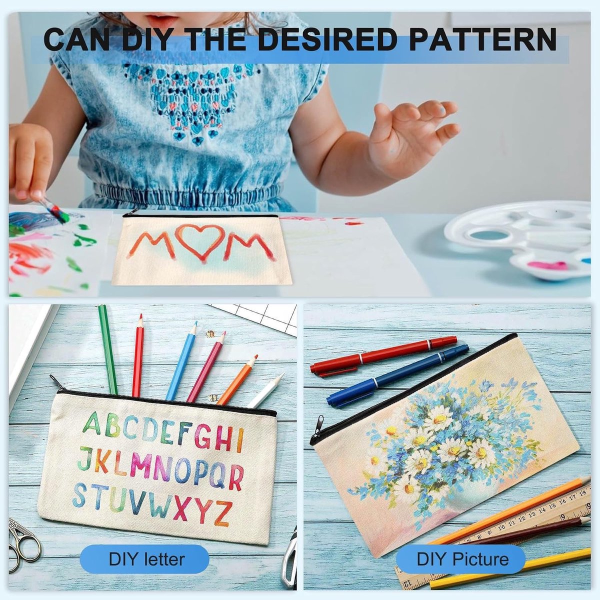 DIY Canvas Ritssluiting Tas - Beige - 50 Stuks - Herbruikbare Canvas Tas - Voor Creatieve Projecten