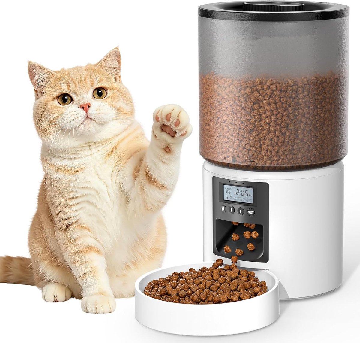 Automatische Voerdispenser voor Katten - Wit - 4 Liter - Programmeerbare Voerdispenser met Timer - Voor Katten en Kleine Honden