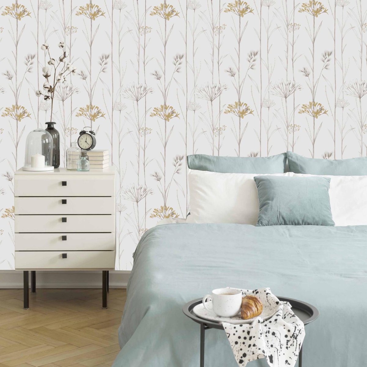xupingjiti Zelfklevend behang bloemen aquarel bladeren en bloemen muurpapier 44 x 300 cm zelfklevende folie vintage - ShopVlot