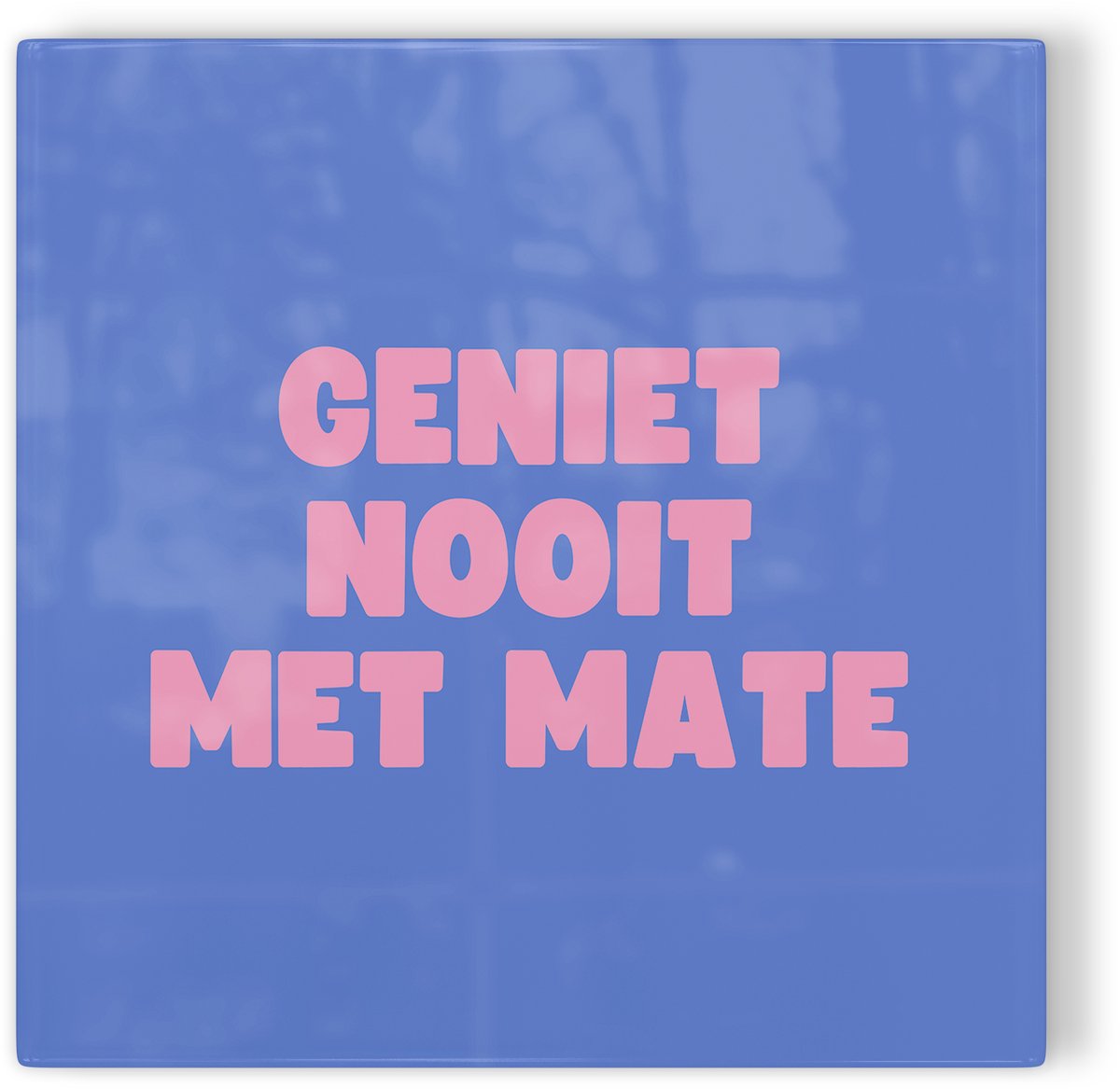 Tegeltje Geniet nooit met mate - blauw roze - tegeltje humor - tegeltje met tekst