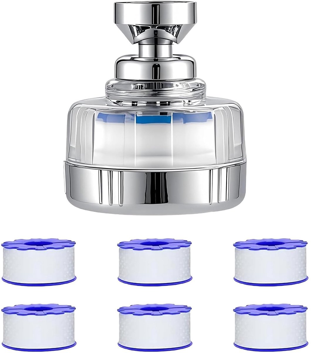 Waterfilter - Wit - 65 x 50 mm - 360° Draaibare Kalkfilter met 6 PP-katoenen Filterelementen - Voor Wastafel, Badkamer, Keuken