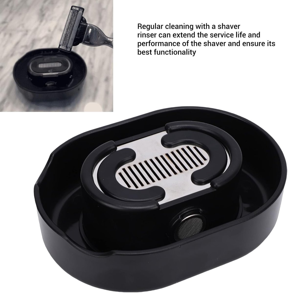 Scheerapparaat Rinser - Baardreiniger Scheermeshouder - Hygiënisch Scheren - Waterstraal Technologie - 14 x 11 x 5 cm - Zwart