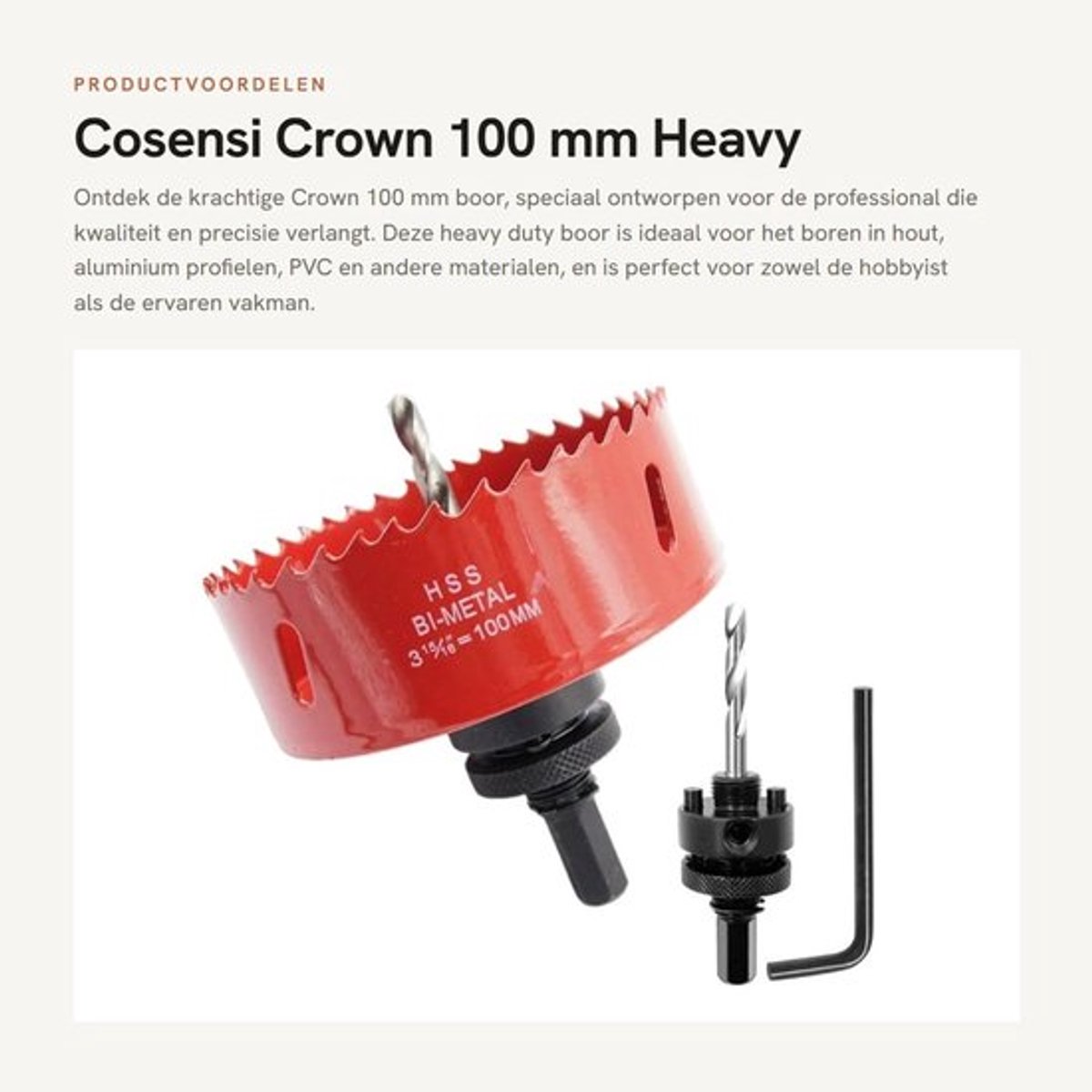 Boor Heavy Duty 100 mm - Hout/Aluminium/PVC - M42 HSS/Kobalt - Veiligheidsvergrendeling - Snelle afvoer - Schokbestendig - Gatenset
