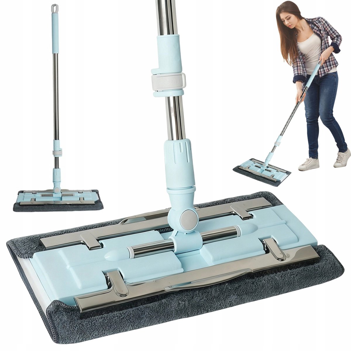 Vlakke Weil met Telescoopsteel en Microvezel Pad - Blauw