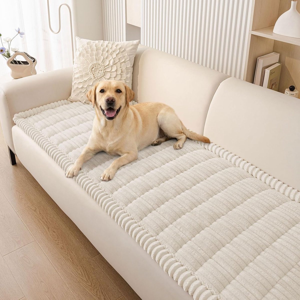 Dikke zachte bankovertrek - wasbaar - antislip - bankovertrek voor honden - huisdieren en kinderen - 2-zits bankovertrek voor de woonkamer - wit - 70 x 120 cm