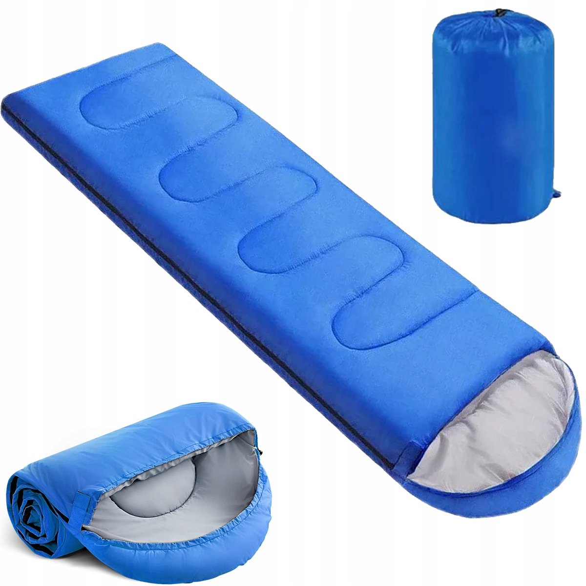 Merkloze Kampeer slaapzak 210x75cm, blauw, met capuchon, 2-in-1 dekenfunctie